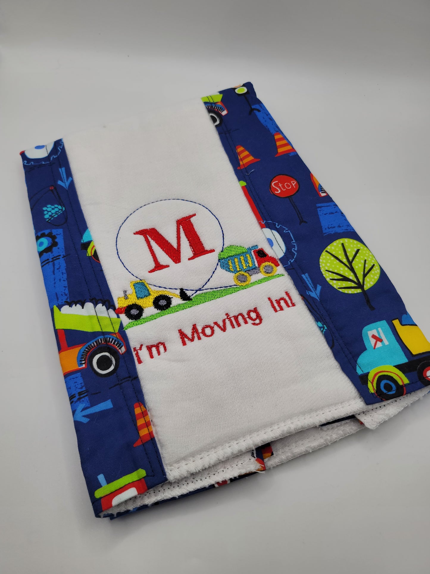 Handmade Letter "B" Cars, Trucks, and Trains Personalized Blanket