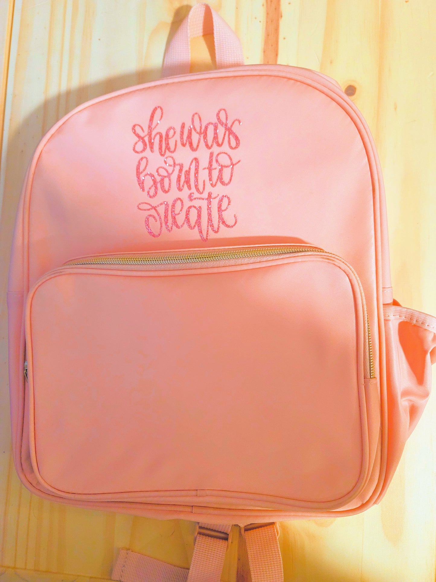 She Was Born to Create | Waterproof Inspirational Adjustable Tote Straps | Backpack with Side Tumbler Pocket