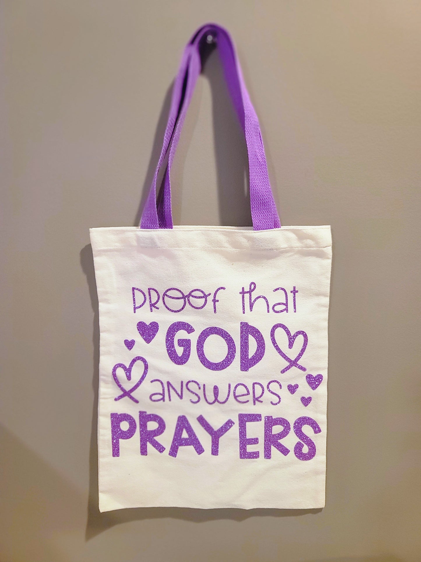 Proof that God Answers Prayers | Purple Affirmation Canvas Tote & Matching Pouch Set | Inspirational Reusable Bag by Fear Meets Joy