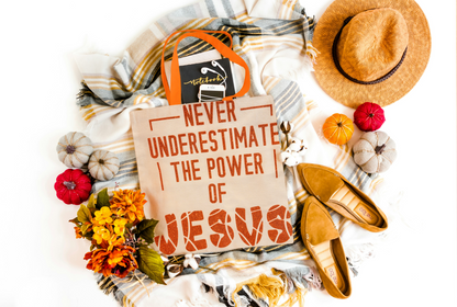 Never Underestimate the Power of Jesus | Faith-Inspired Canvas Tote & Pouch Set