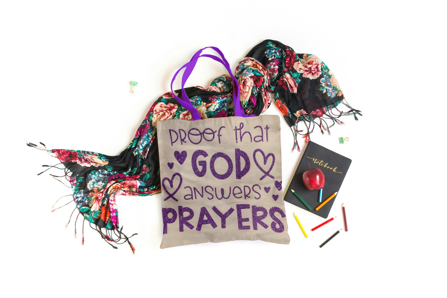 Proof that God Answers Prayers | Purple Affirmation Canvas Tote & Matching Pouch Set | Inspirational Reusable Bag by Fear Meets Joy