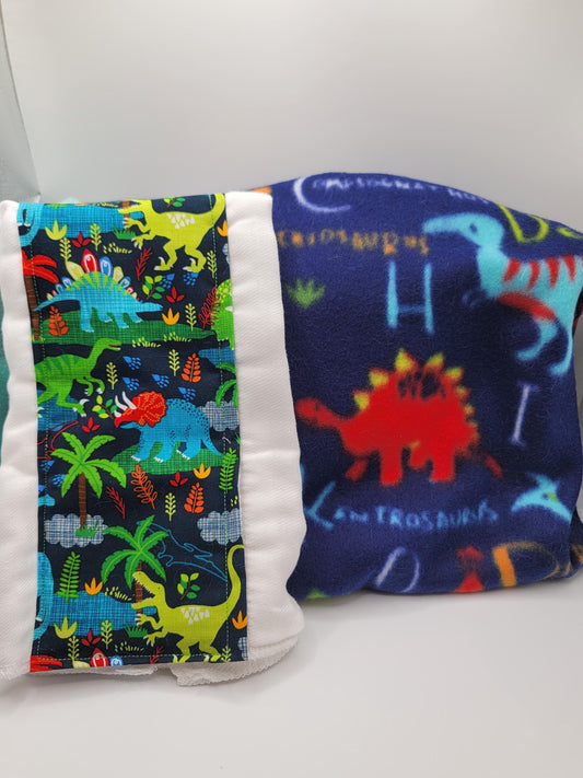 Dinosaur Roar Blanket Bundle Set/ Rare Burp Cloth Set/ New Parents Gift/ Gender Neutral Gift/ Faux Fur Throw/ Fleece Covering/ Play Mat