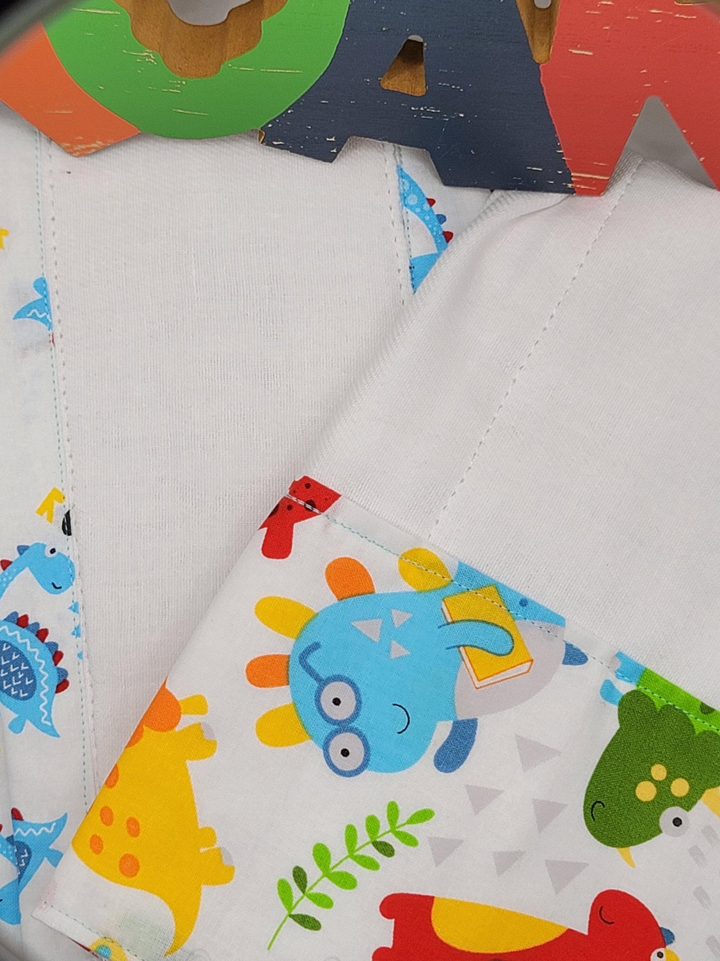 Dinosaur Roar Burp Cloths/ White Absorbent Towels/2 Piece Bundle Set/ New Parents Gift/ Toddler Clean Up Kit/ Play Date Accessories/